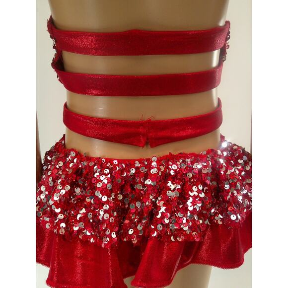 Dance Costume Medium Child Red Reverence Jazz Tap Clogging Ruffles Sequin Latin - Picture 7 of 7